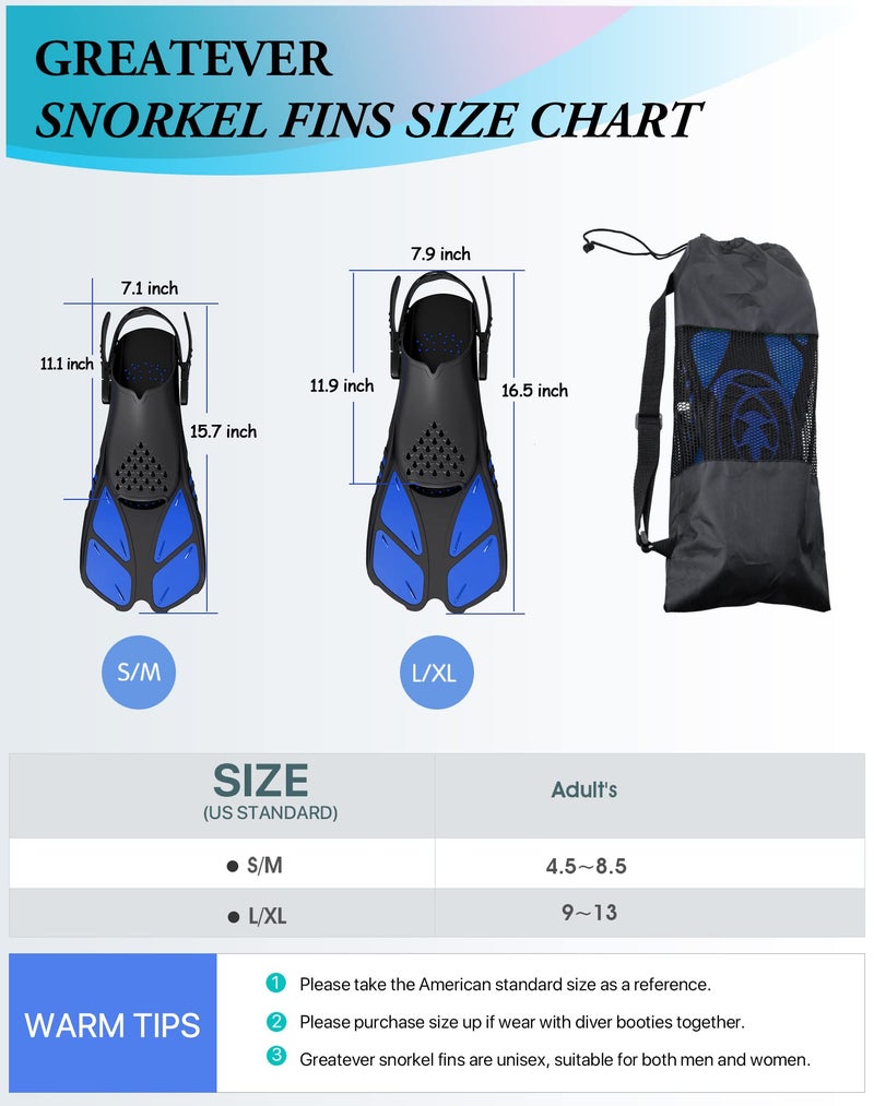 Greatever Snorkel Fins Adjustable Buckles Open Heel Swim Flippers Travel Size Short Swim Fins for Snorkeling Diving Swimming Adult Men Womens - Image 5